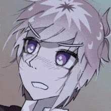 a drawing of a person 's face with purple eyes