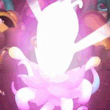a purple flower with a white silhouette in the background