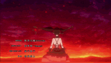 a girl in a red dress is standing in front of a clock with roman numerals on it