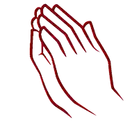 a green drawing of a pair of praying hands on a white background
