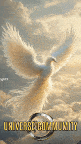a picture of a white phoenix with the words universe community written below it