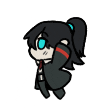 a cartoon character with long black hair and glasses