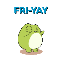 two green frogs are standing next to each other with the words fri- yay written above them