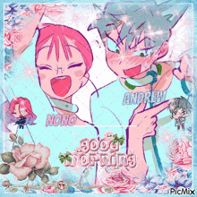 a picture of a boy and a girl with the words good morning on the bottom