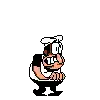 a pixel art cartoon of a man in a chef 's hat giving the thumbs up sign .