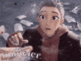 a cartoon character with the name mimier on the bottom right