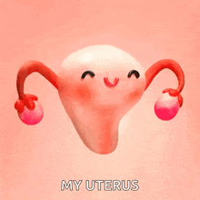 a cartoon uterus with an angry face and the words my uterus written below it .