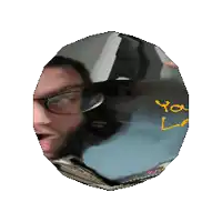 a pixelated image of a man wearing glasses
