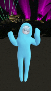 a person in a blue suit with a white head