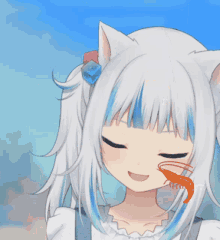 a girl with a cat ear and a shrimp on her shoulder