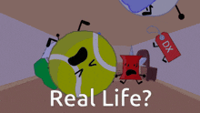a bunch of cartoon characters with the words real life
