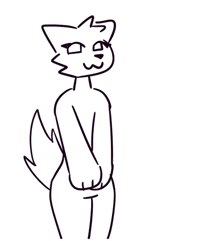 a black and white drawing of a furry cat standing with its paws on its butt .