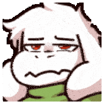 a cartoon of a goat with a sad face .