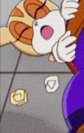 a cartoon character laying on the floor with a basketball in the background