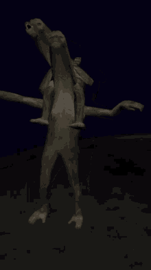 a couple of monkeys standing next to each other in a dark room