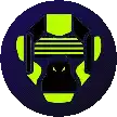 a pixel art drawing of a gorilla in a circle with a purple background .