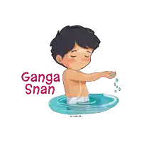 a cartoon of a boy in the water with the words ' ganga snan ' written above him