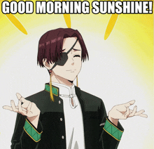 a cartoon character says good morning sunshine with a yellow background