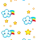 a pixel art pattern of clouds and stars with a rainbow