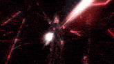 a red light beam is coming out of a dark room .