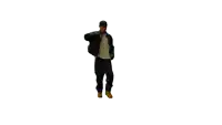 a man in a white shirt and black jacket is dancing
