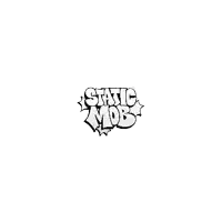 a black and white drawing of the static mob logo on a white background