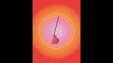 a red broom is in a circle on a red background