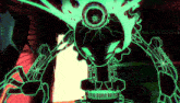 a drawing of a robot with a green light coming out of it 's head
