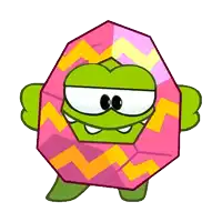 a cartoon character is wearing a pink and yellow striped costume