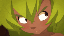 a close up of a cartoon girl with green hair