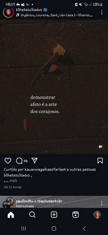 a phone screen shows a poem about demonstratar