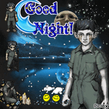 a picture of a boy with the words good night