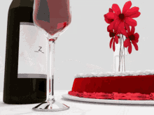 a bottle of wine and a glass of wine with the letter z on the label