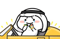 a cartoon character is sitting in a car and crying while wearing rings .