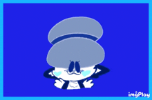 a blue background with a drawing of a cartoon character and the word imgplay on the bottom