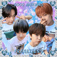 a group of young boys are posing for a picture and the words good morning freakizens are on the bottom