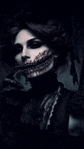a poster for the movie devil sister features a woman with stitched face