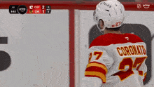 a hockey player wearing the number 27 jersey