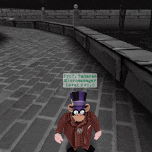 a cartoon character named prof. bananas micromanager level 9