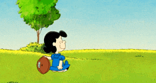 a cartoon shows charlie brown and lucy brown playing with a football