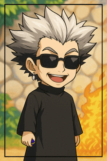 a cartoon drawing of a boy wearing sunglasses and earrings
