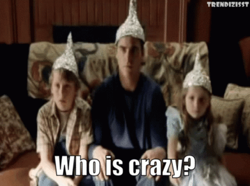 Tin Foil Hat Crazy GIF - Tin Foil Hat Crazy Hands Up - Discover & Share GIFs