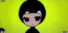 a cartoon drawing of a girl holding an apple with a shadow behind her