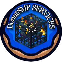 a logo for donuts smp services with a minecraft block in the center