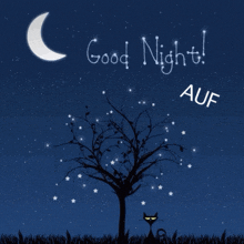 a tree with stars hanging from it and the words good night auf above it