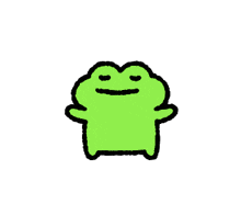 a green frog with a heart shaped face is standing on a white background with its eyes closed .