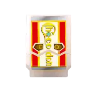 a toy with a red white and gold design that says chock don