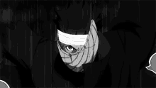 a black and white drawing of a ninja with a bandage on his face