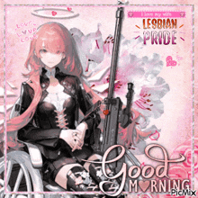 a picture of a girl holding a gun with the words " i love my wife lesbian pride " at the bottom