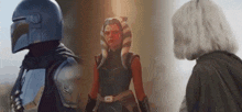 a man in a helmet and a woman in a costume are standing next to each other in a desert .